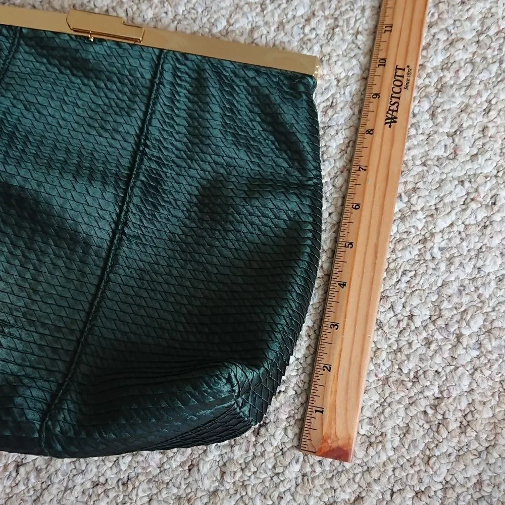 Halston Heritage foldable Frame Clutch in lux weaved green silk